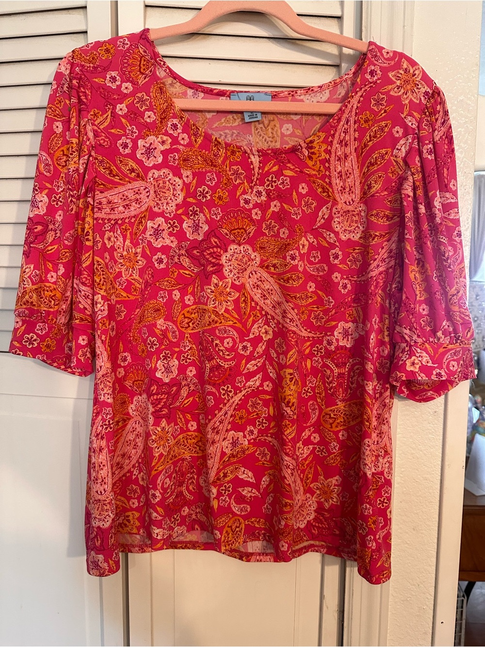 CeCe Hot Pink Paisley Floral Scoop Neck Tunic